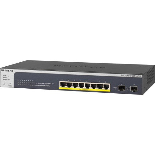 Netgear ProSafe GS510TPP 8 Ports Manageable Layer 3 Switch - Gigabit Ethernet - 1000Base-T - 3 Layer Supported - Modular - 2 SFP Slots - Twisted Pair, Optical Fiber - Rack-mountable, Desktop Less